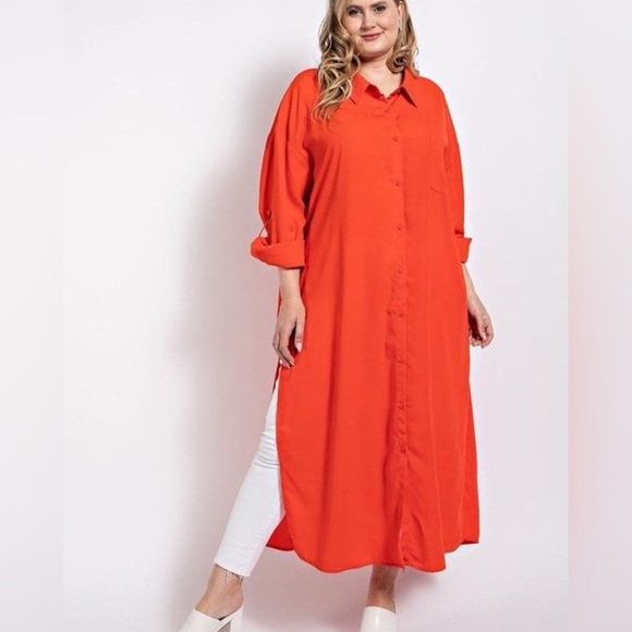 Gigio New w Tag XL Women’s Red Longline Shirt Maxi Tunic - Picture 1 of 12